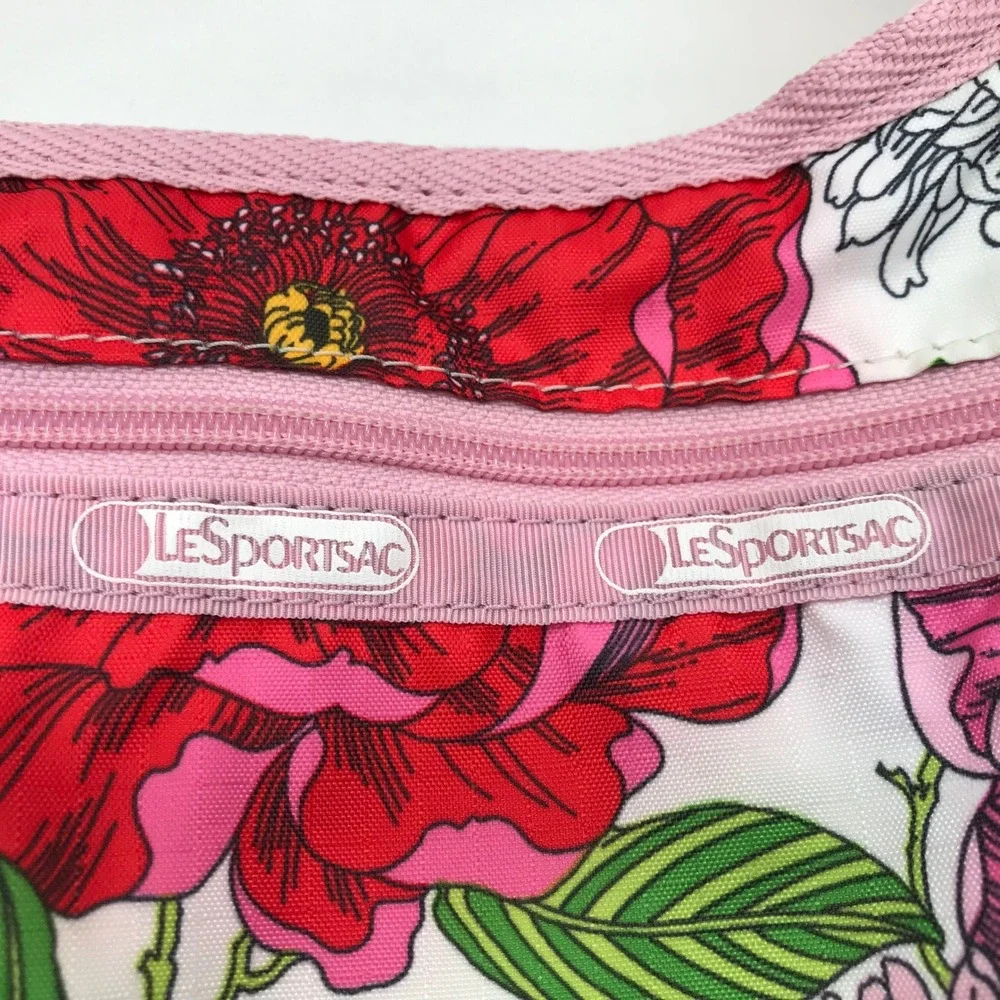 LeSportsac Floral Print Nylon Shoulder Bag Pink White Multi Hobo